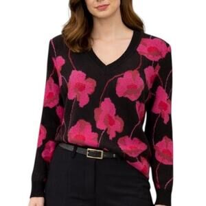 CAbi Style 4102 Floral V-Neck Sweater Tunic V-neck Size Medium